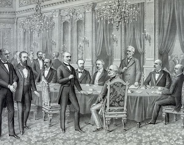 Drawing of the signing of the Spanish-American Treaty of Peace, Paris, December 10, 1898