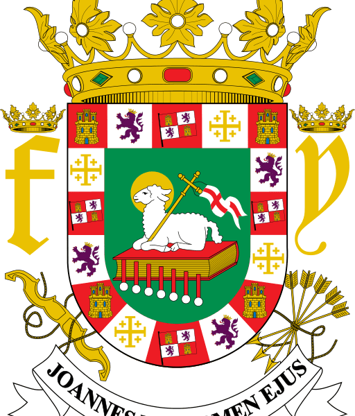 a coat of arms with a gold crown on the top and a lamb on a green background